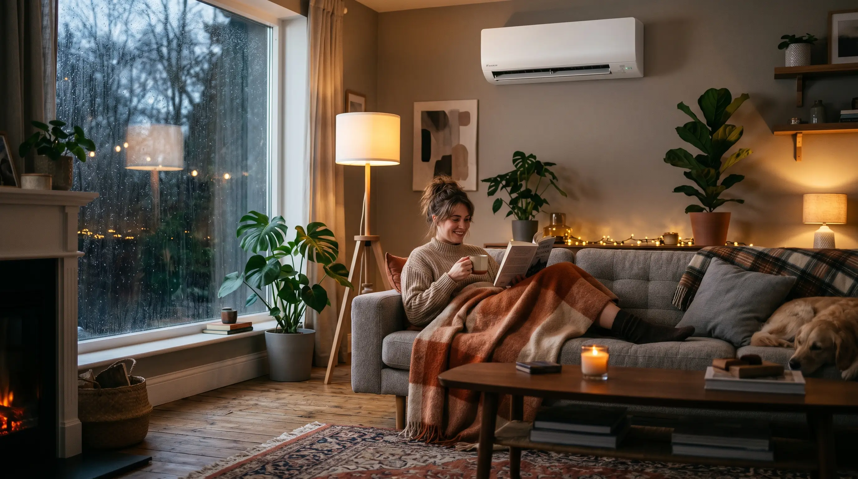 Hogar acogedor en invierno con calefacción eficiente