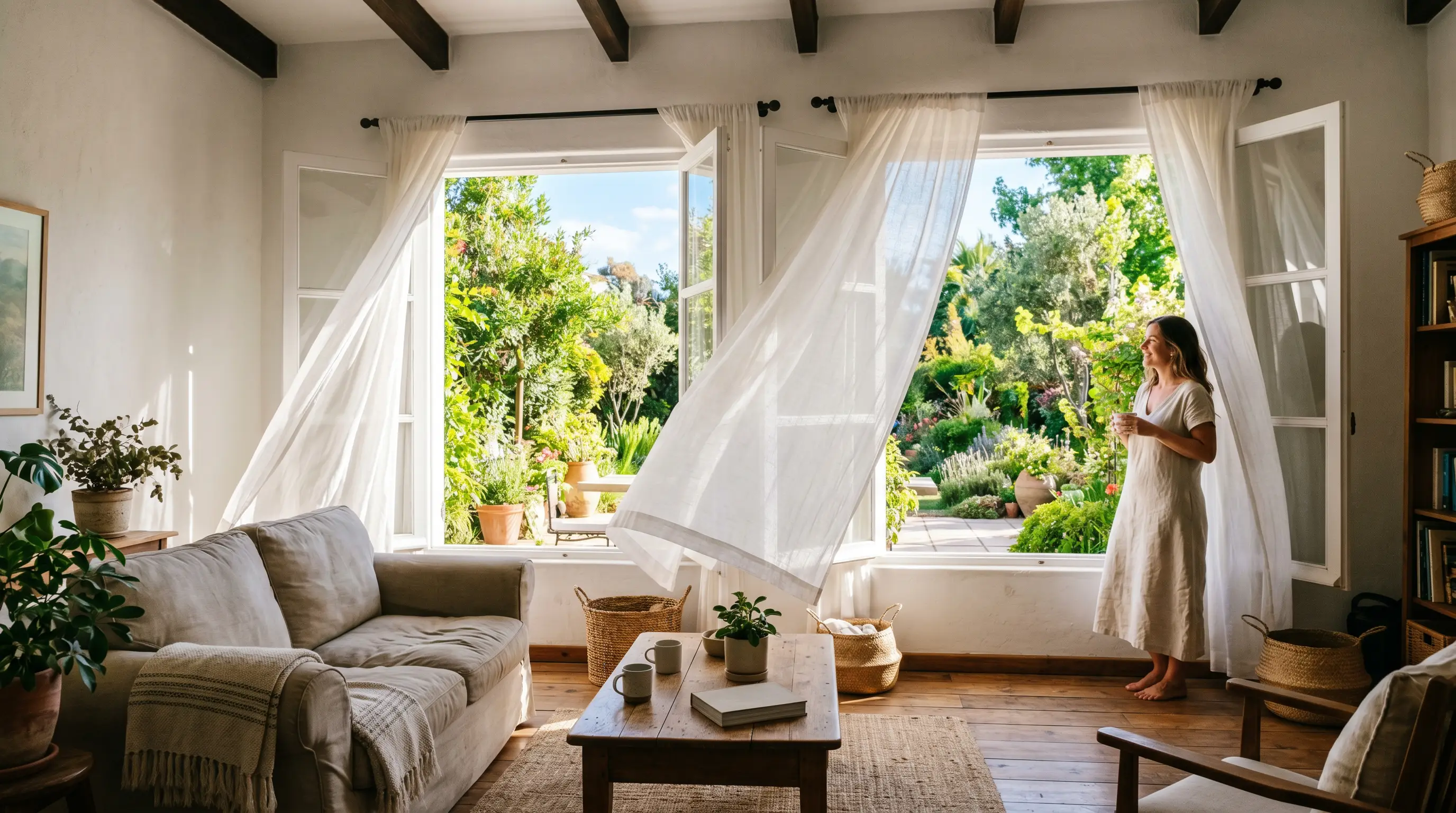 Interior de hogar en verano con ventilación natural